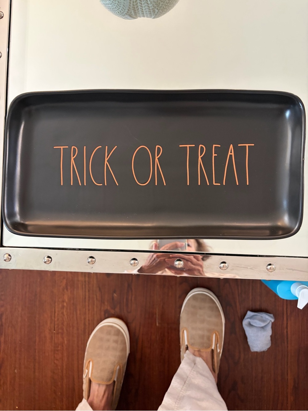 Rae Dunn Black Tray with Orange "Trick or Treat" Lettering